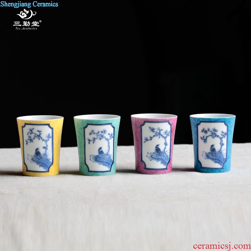 The three frequently colored enamel masters cup S42196 jingdezhen blue and white kung fu tea set sample tea cup hand-painted ceramic cup