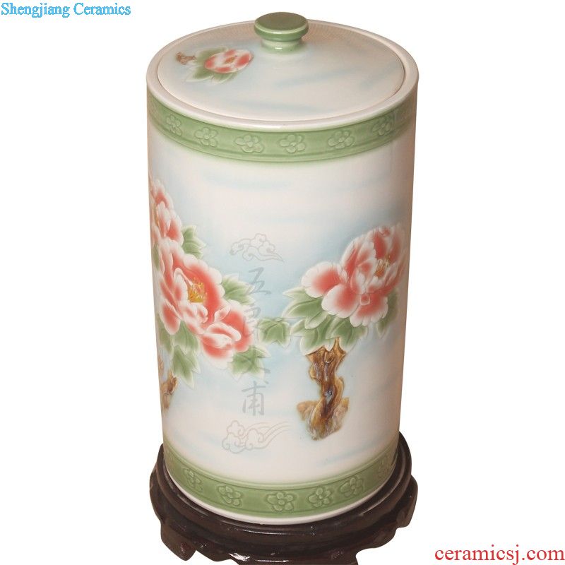 Barrel ceramics with cover 50 kg jingdezhen porcelain 25 l Chinese red ricer box decoration storage cylinder surface of cylinder ricer box