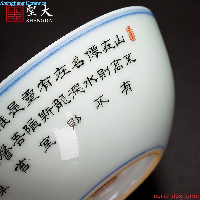 Holy big blue and white alum teacups hand-painted ceramic kungfu red colour out of the water sample tea cup jingdezhen tea cup