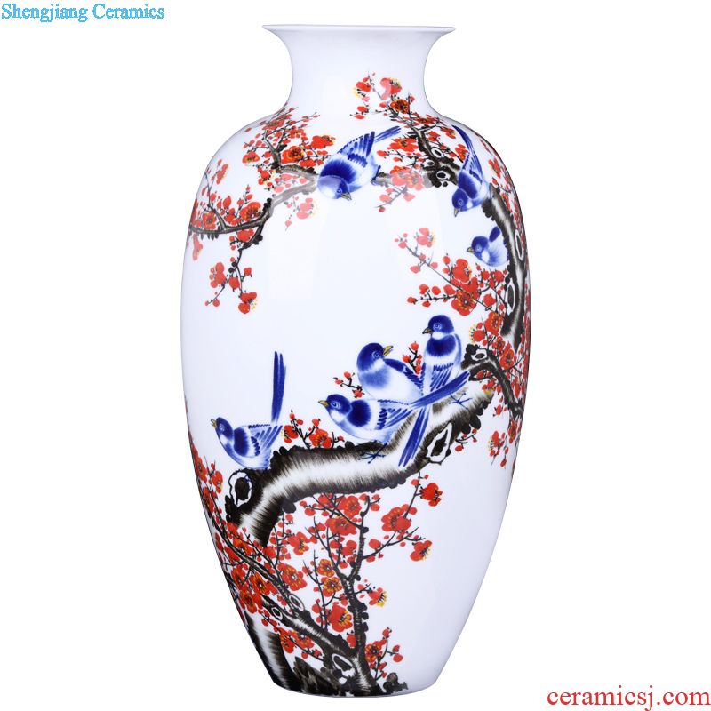 Jingdezhen ceramics vase pastel archaize grilled green space pattern golden pheasant bottle collection of Chinese style household furnishing articles