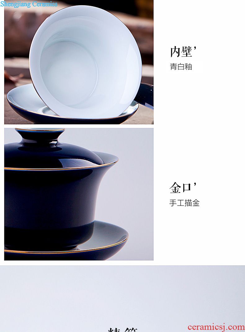 Holy big teapot archaize ceramic kung fu heavy jingdezhen blue and white landscape teapot hand-painted all hand tea sets