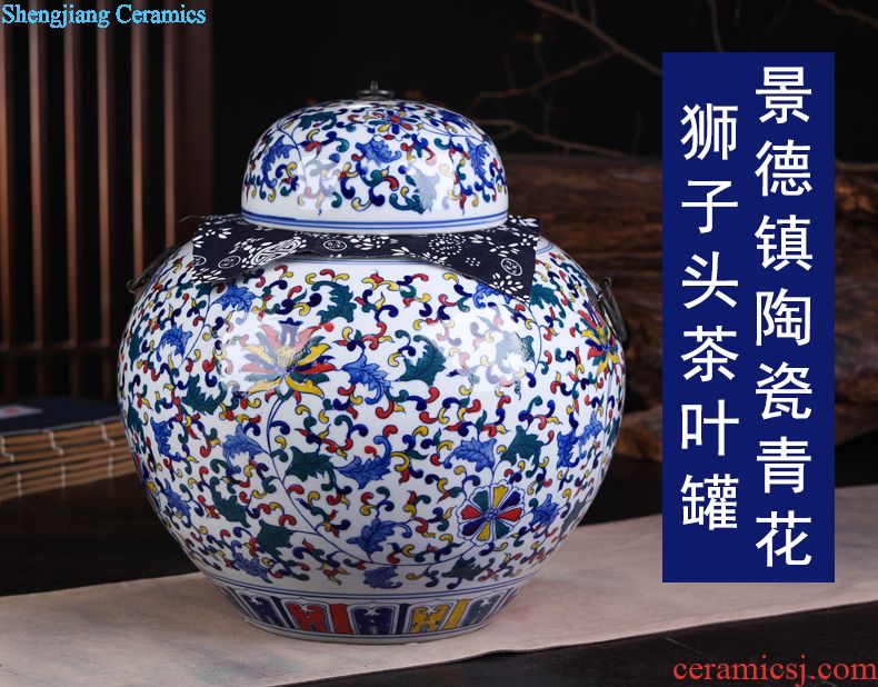 Jingdezhen ceramic hand-painted blue and white porcelain tea pot large household seal tank general storage tank receives