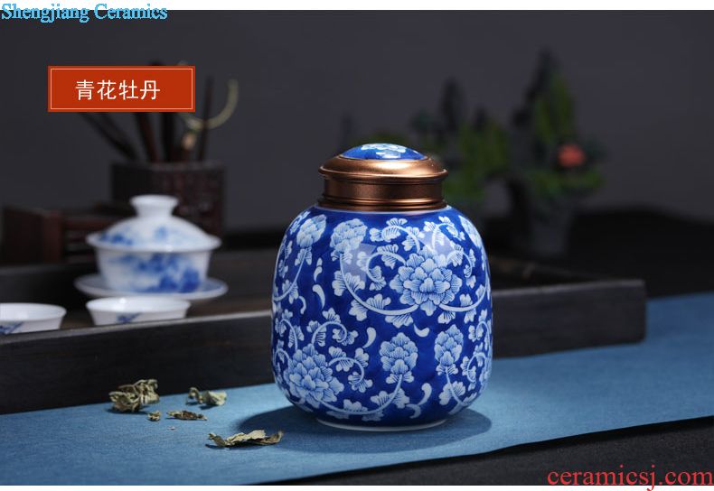 Jingdezhen ceramic tea cake tea gift box packaging household tea pot seal pot storage tank