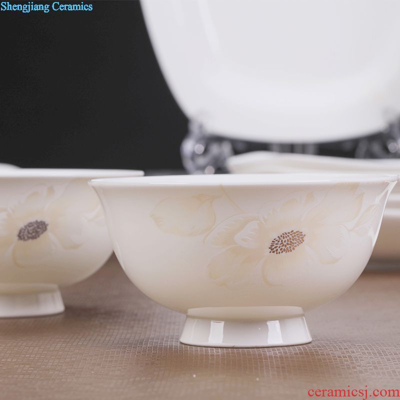 Tableware suit dishes with jingdezhen ceramic dishes suit Chinese bowl household combination Jane the cutlery gifts