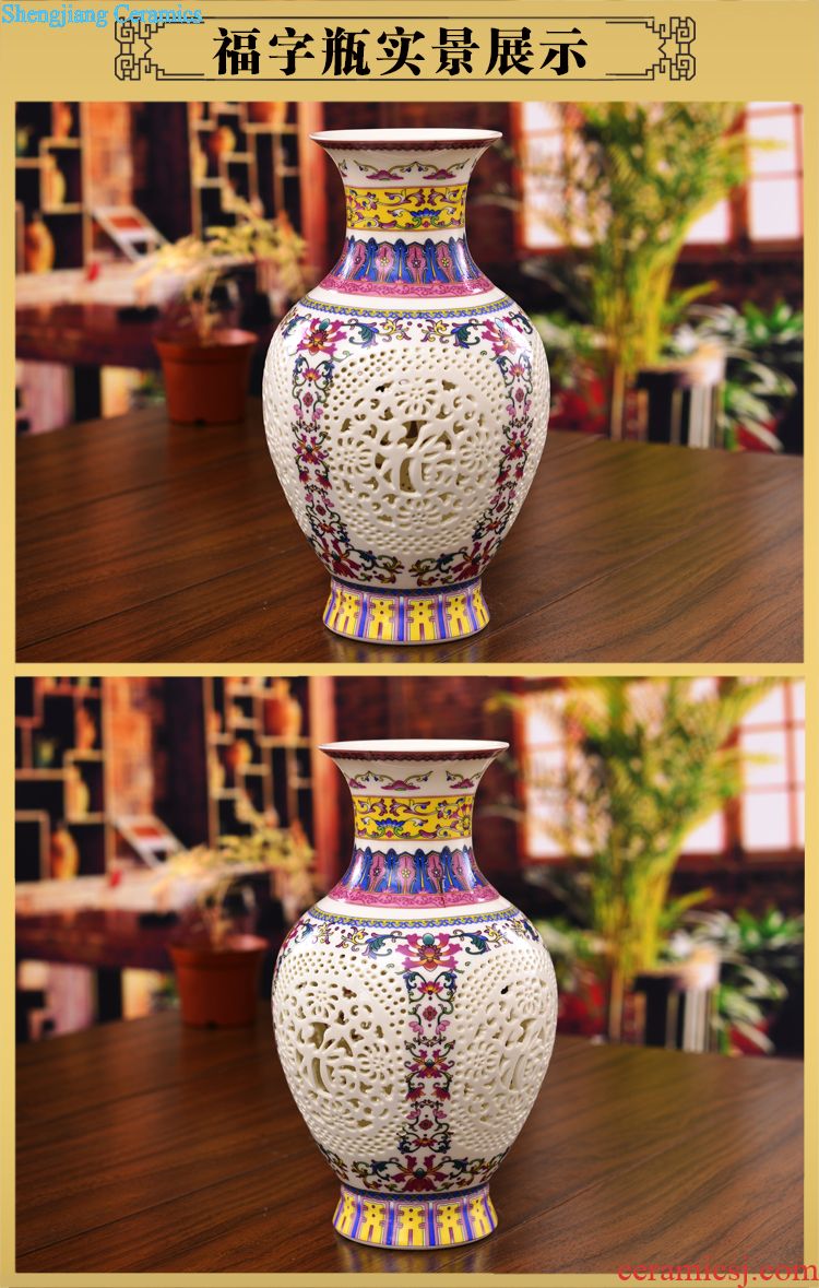 Jingdezhen ceramic vase implement green lotus carving rhyme vase modern classical home sitting room adornment handicraft furnishing articles