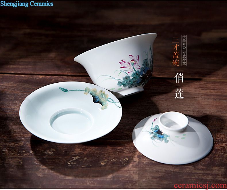 The big hand painted lotus kung fu jingdezhen ceramic sample tea cup tea cups manual single cup bowl with fine powder enamel