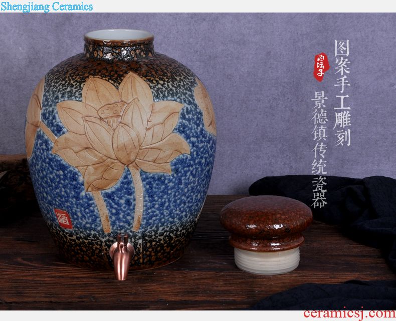 Ceramic jar Jingdezhen carving liquor bottles of bubble jars 20/30/50 kg sealed it private custom