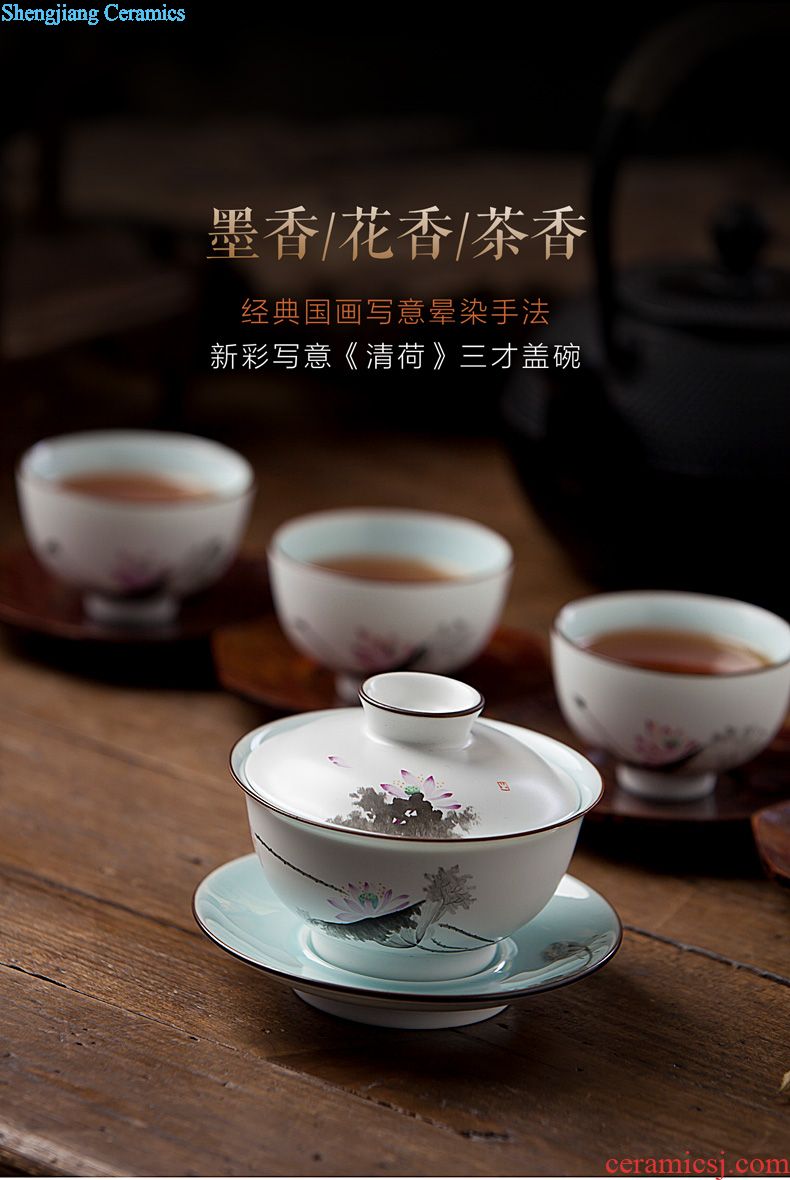 The big hand painted lotus kung fu jingdezhen ceramic sample tea cup tea cups manual single cup bowl with fine powder enamel