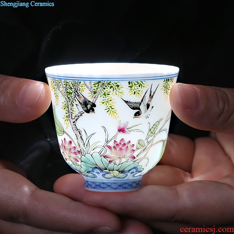 Jingdezhen ceramic kung fu tea cups Manual wire inlay sample tea cup tea Colored enamel lotus master cup single cup