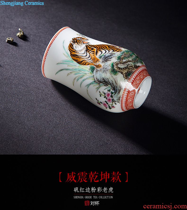 Kung fu tea cup pure hand-painted ceramic masters cup powder enamel tiger sample tea cup small cups all hand of jingdezhen tea service