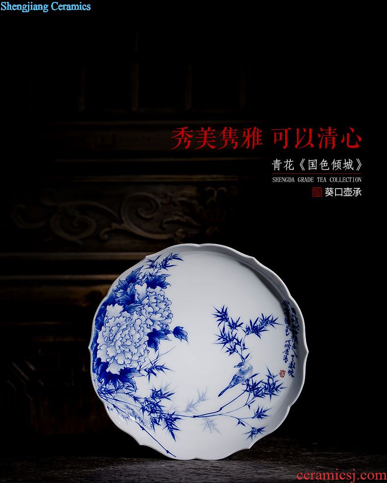 Holy big ceramic pot bearing hand-painted color ink cui edge yunshan figure dry plate tea retainer plate all hand of jingdezhen tea service