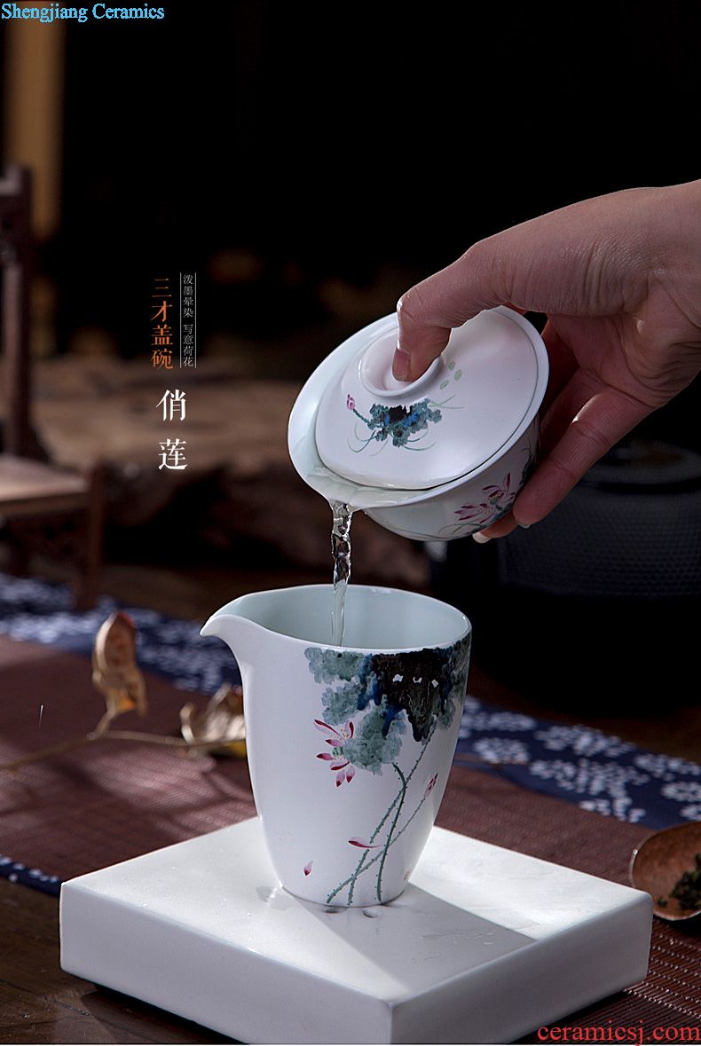 The big hand painted lotus kung fu jingdezhen ceramic sample tea cup tea cups manual single cup bowl with fine powder enamel