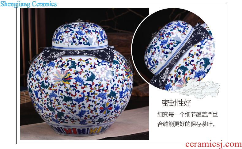 Jingdezhen ceramic hand-painted blue and white porcelain tea pot large household seal tank general storage tank receives