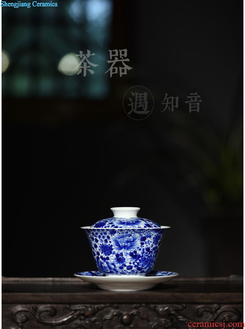 Kung fu tea colored enamel JingJun jingdezhen ceramics three bowl of hand-painted tureen manually make tea bowl cups