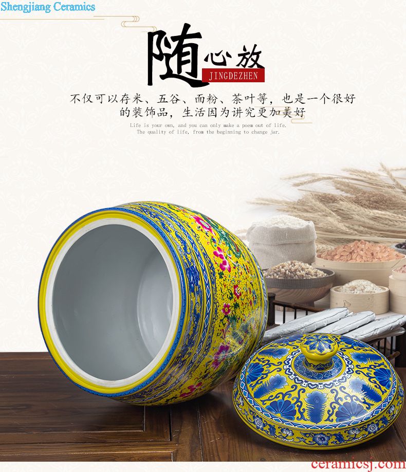 Jingdezhen ceramics with cover barrel ricer box tea oil cylinder jars at the end of the cylinder tank receives 50 kg 100 jins 30 kg