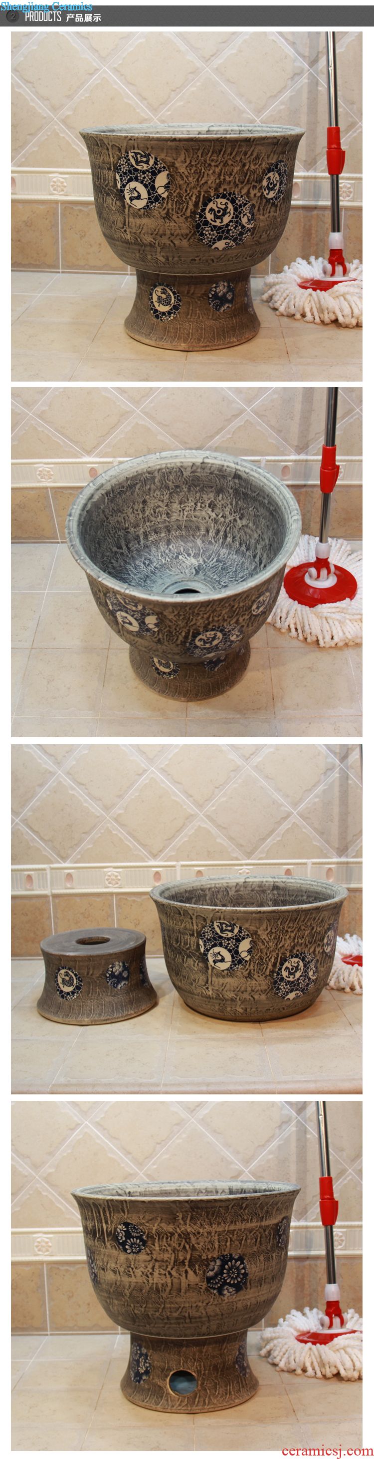 Jingdezhen ceramic mop JingYuXuan blue lotus pool large body art mop mop bucket basin mop pool