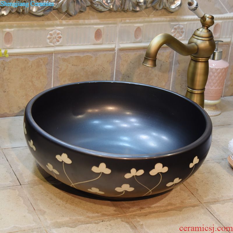 Jingdezhen JingYuXuan ceramic wash basin stage basin sink art basin basin matte black and white circle