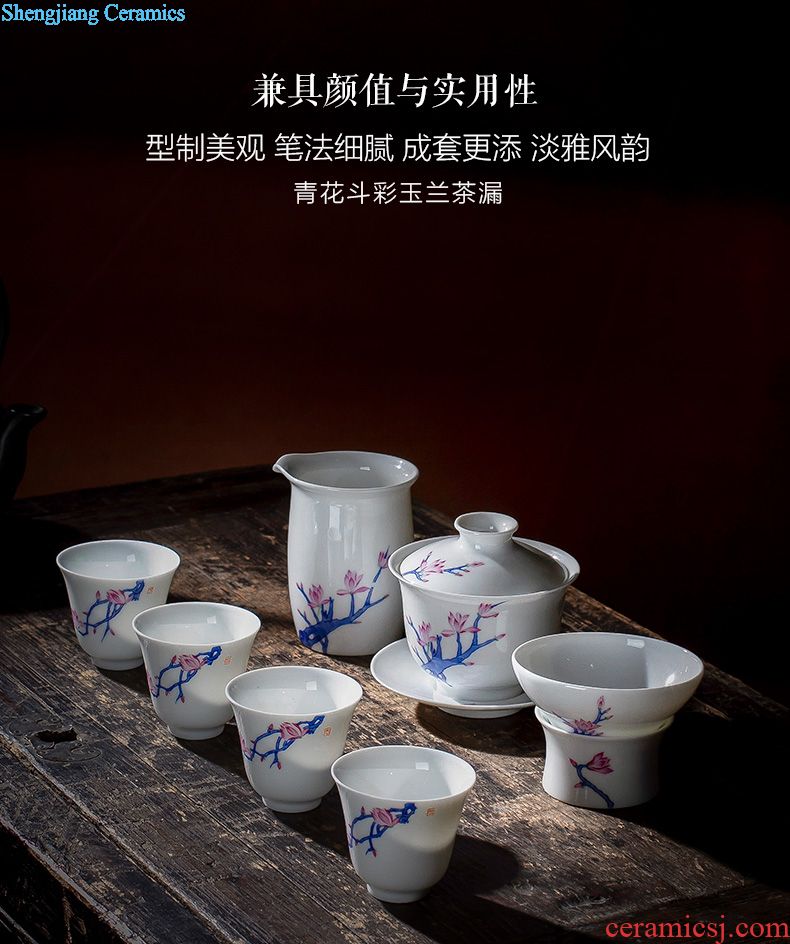 Holy big ceramic kung fu tea color suits hand-painted porcelain dou yulan eight head tureen jingdezhen set of tea cups