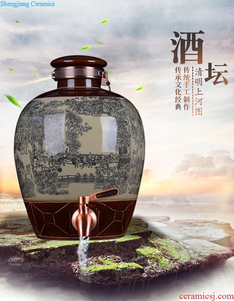 Jingdezhen ceramic jar tea at the end of the wine it 10 jins 20 jins 30 jins 50 kg 100 jins with leader