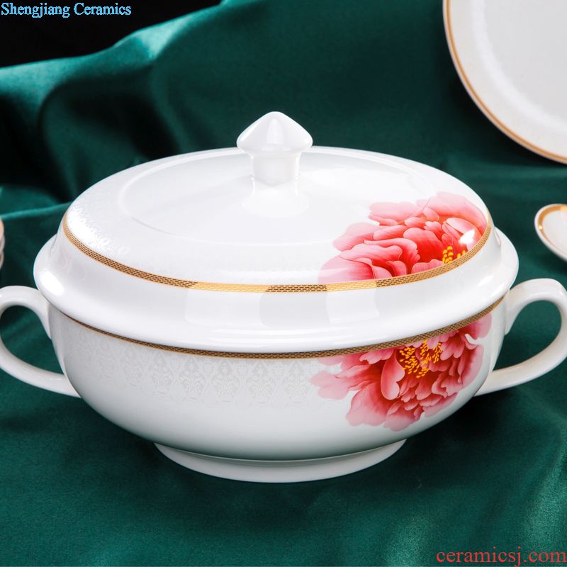 Jingdezhen contracted style ceramic tableware suit Korean Chinese bone bowls plates and pure and fresh household combined set of dishes