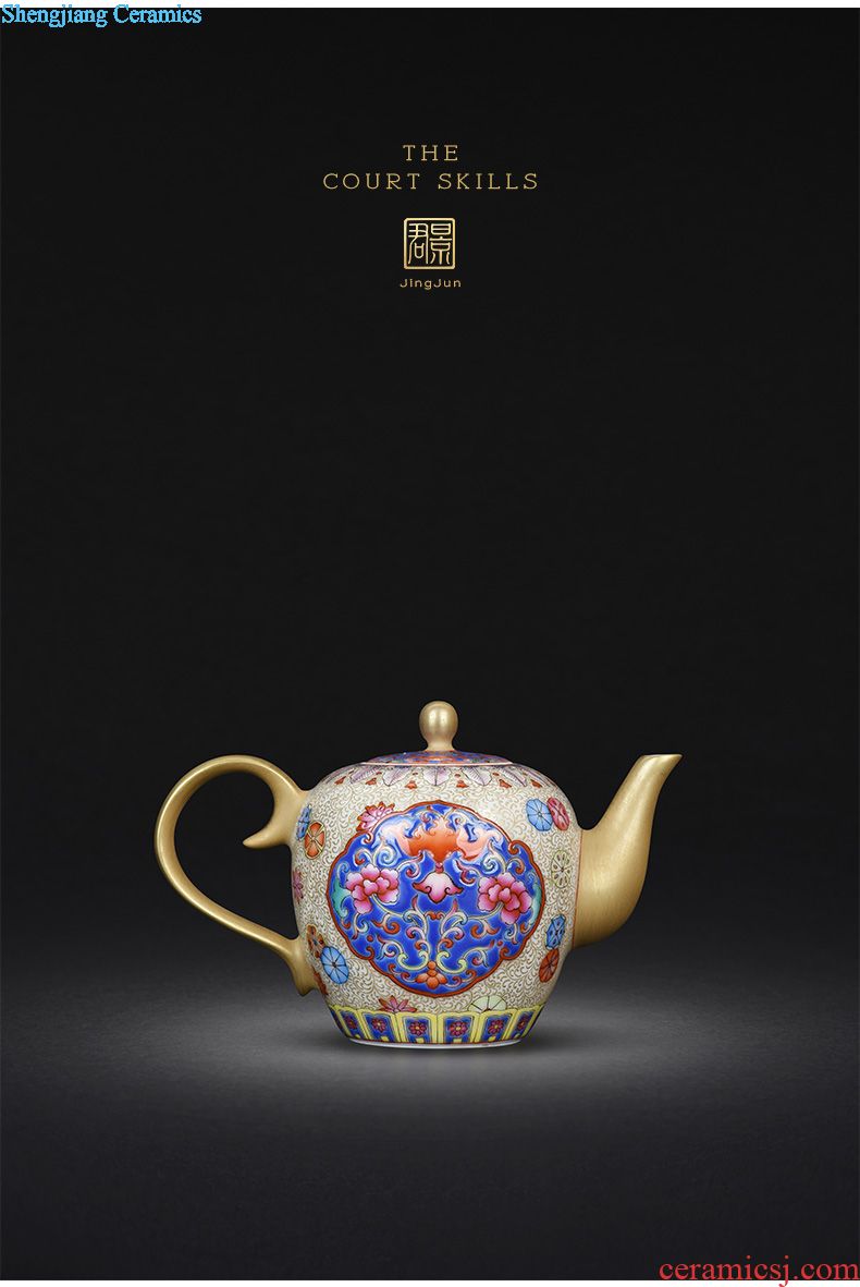 JingJun jingdezhen hand-drawn colored enamel POTS of flowers and birds medallion ceramic kung fu tea set single pot of tea tea