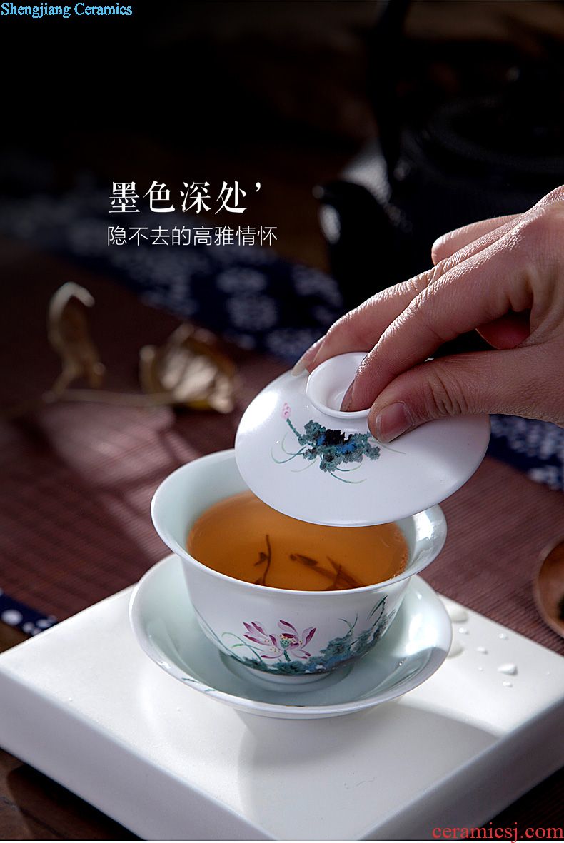 The big hand painted lotus kung fu jingdezhen ceramic sample tea cup tea cups manual single cup bowl with fine powder enamel