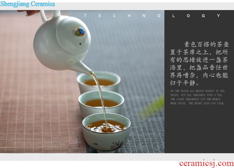 The three frequently kung fu tea set Jingdezhen ceramic film green tureen fair mug cups 8 times group box