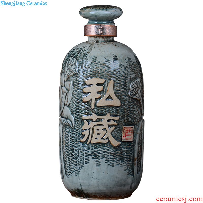 Hand-painted bottle 10 jins of blue and white porcelain jars of jingdezhen manual bubble decorative bottle bottle sealed jar of wine collection