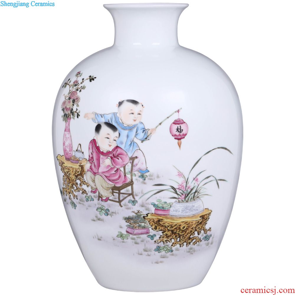 Jingdezhen ceramics vase furnishing articles imitation qing qianlong powder blue glaze ears on bottles of home sitting room adornment