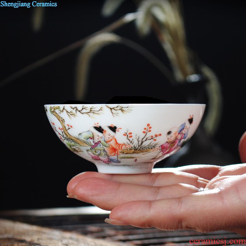 Owl kiln Jingdezhen manual archaize color blue and white porcelain dou hand-painted tea sets. God of kung fu tea cups