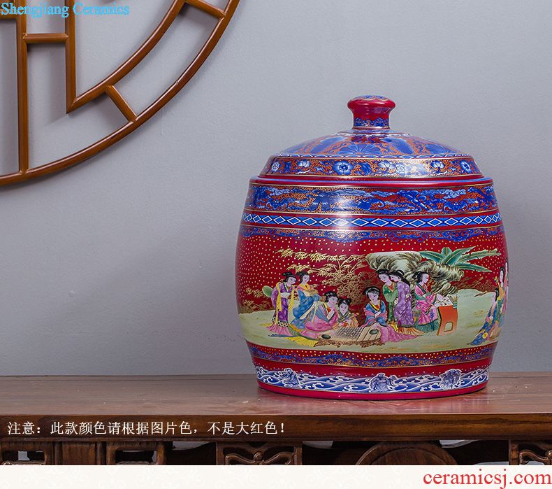 Jingdezhen ceramics with cover barrel ricer box tea oil cylinder jars at the end of the cylinder tank receives 50 kg 100 jins 30 kg