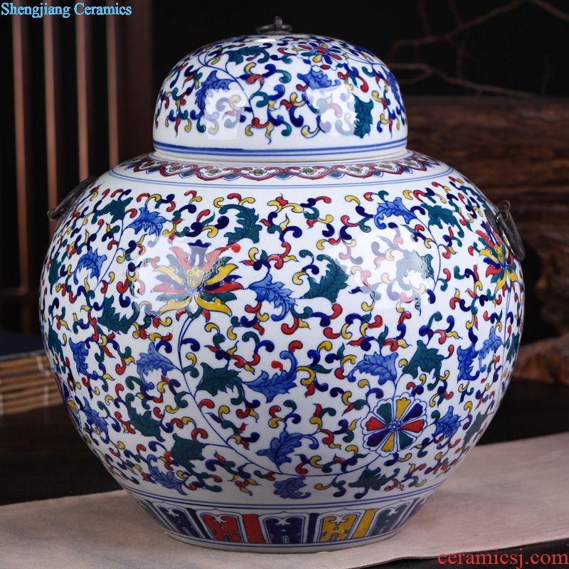 Jingdezhen ceramic hand-painted blue and white porcelain tea pot large household seal tank general storage tank receives