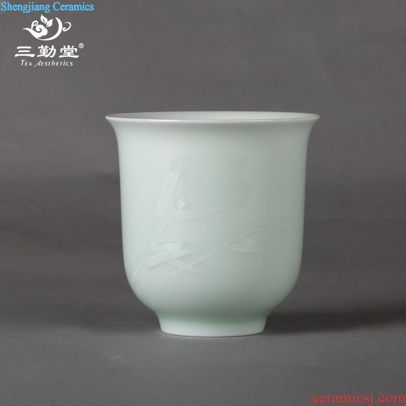 Three frequently hall jingdezhen ceramic sample tea cup kung fu tea cups celadon fragrance-smelling cup carving masters cup by hand