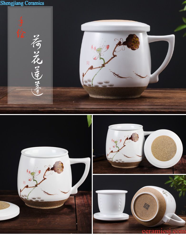 Ceramic mug cup with cover meeting office hotel 10 sets jingdezhen domestic cups cups not purple