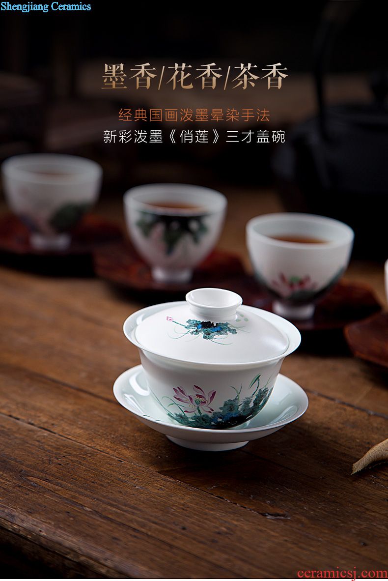 The big hand painted lotus kung fu jingdezhen ceramic sample tea cup tea cups manual single cup bowl with fine powder enamel