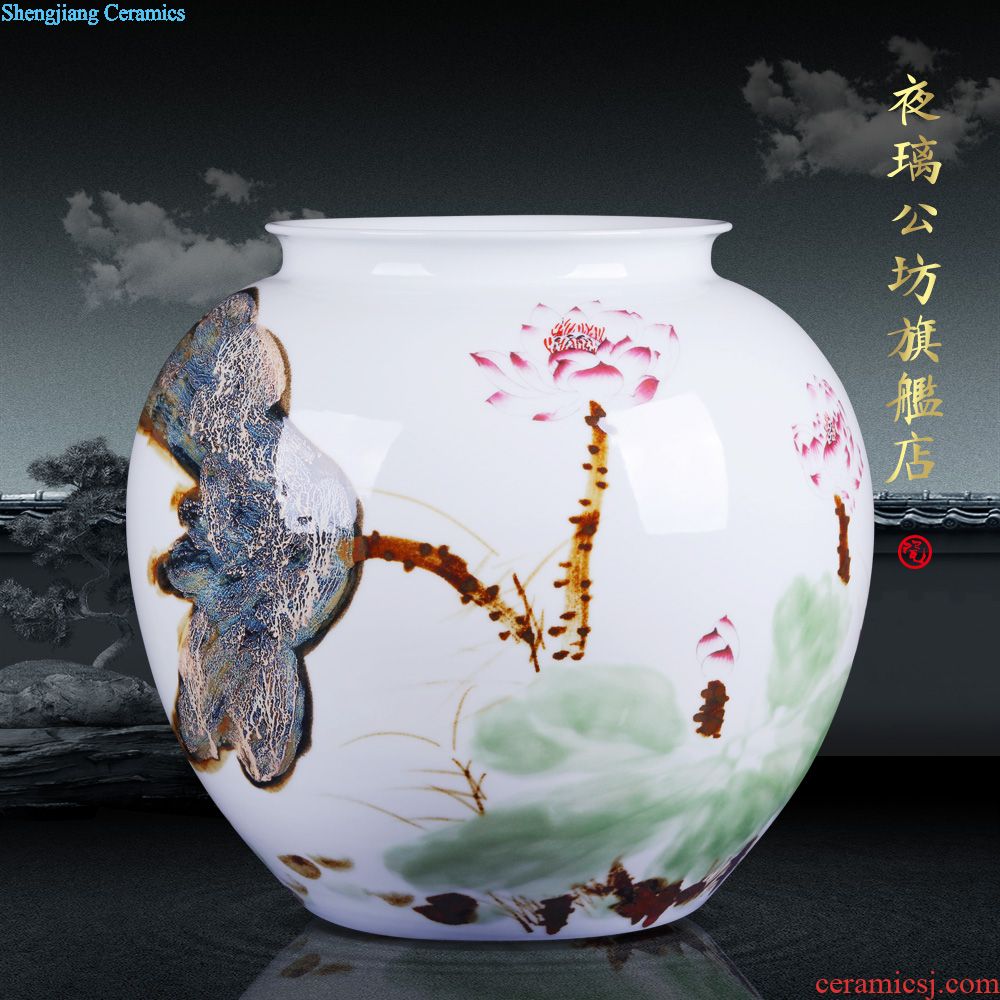 Jingdezhen ceramics vase furnishing articles grilled green flowers double listen barrels of the sitting room of Chinese style household decorative arts and crafts