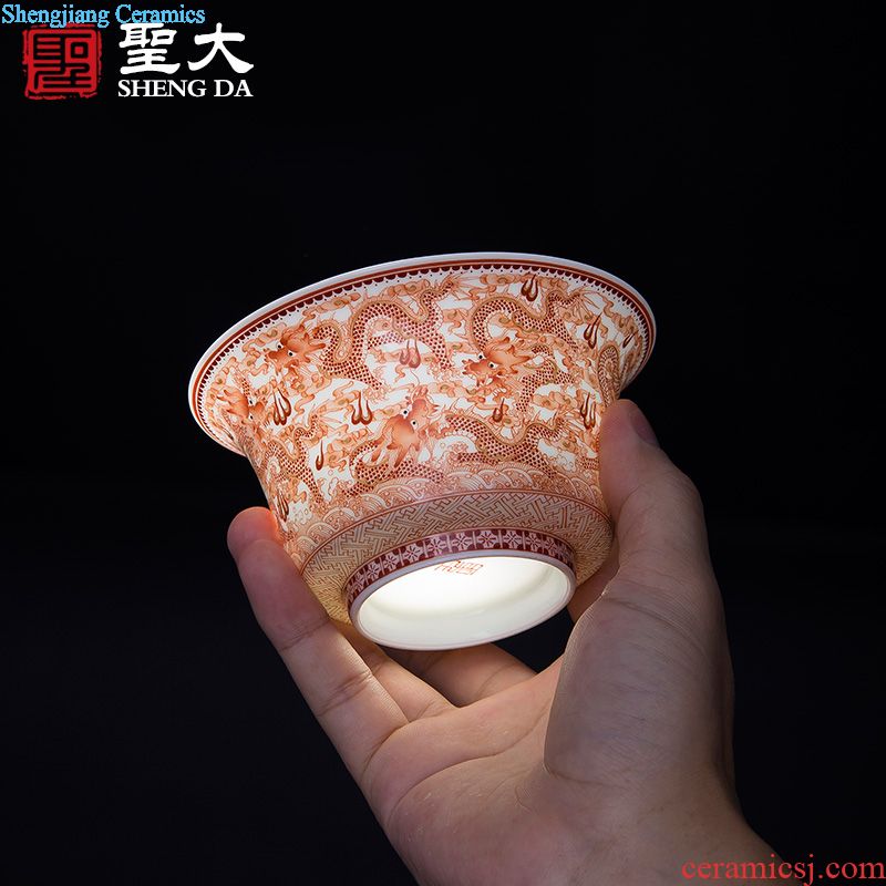 Santa jingdezhen all handmade ceramic sample tea cup hand-painted pastel pine crane master cup kung fu tea tea cup