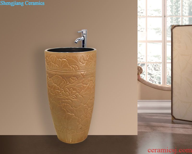 JingYuXuan jingdezhen ceramic basin sinks art basin conjoined one column column meander lotus