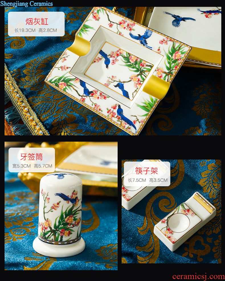 Dishes suit Chinese shadow blue glaze high-grade bone China tableware suit under the glaze painted pottery bowls set household gifts JinHe