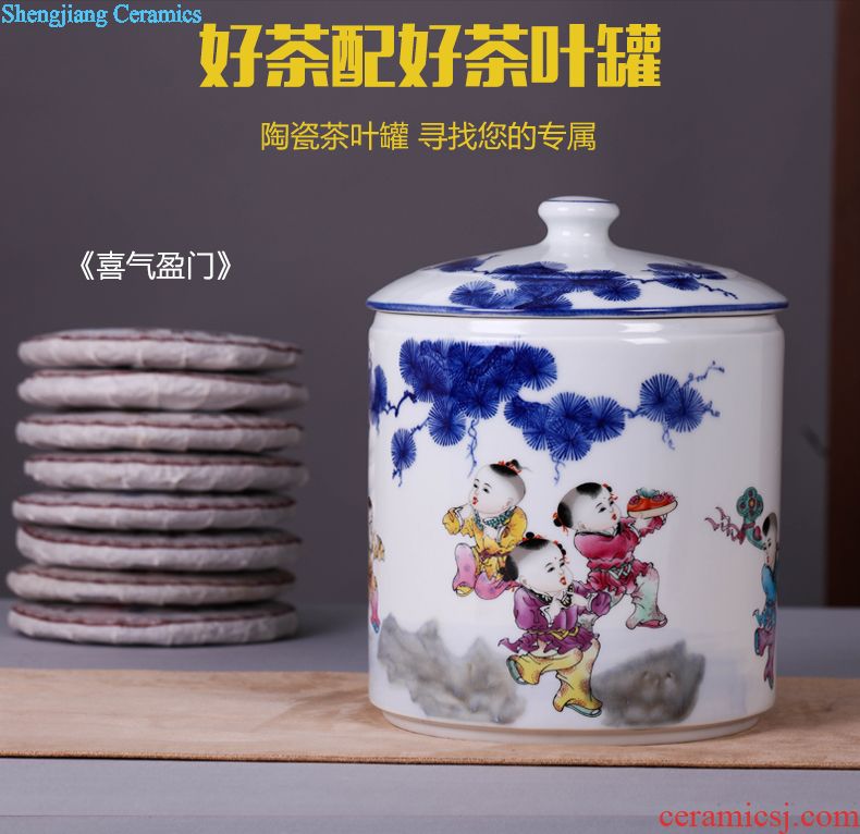 Jingdezhen ceramic tea pot wake receives pu 'er tea cake tin box household seal pot