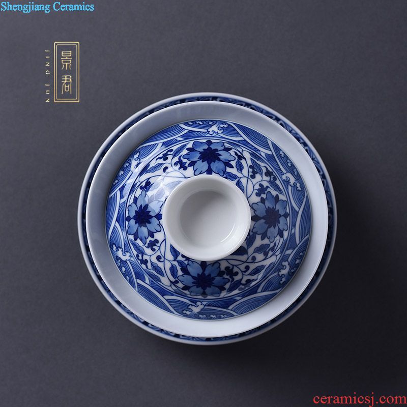 JingJun Jingdezhen high-end hand-painted color ink landscape Only three tureen ceramic cups kung fu tea tea