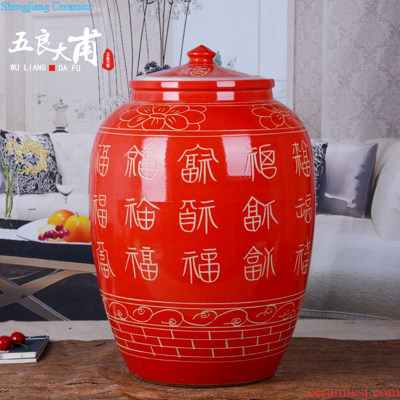 Jingdezhen hand-painted ceramic kitchen ricer box meters 40 catty 20 kg insect-resistant moistureproof box storage barrel barrel with cover