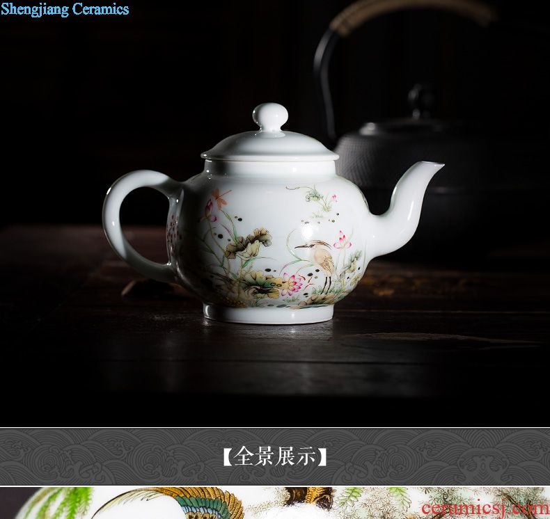 Holy big teapot hand-painted ceramic kung fu finches poetic spherical filtering teapot manual jingdezhen blue and white spirit tea sets