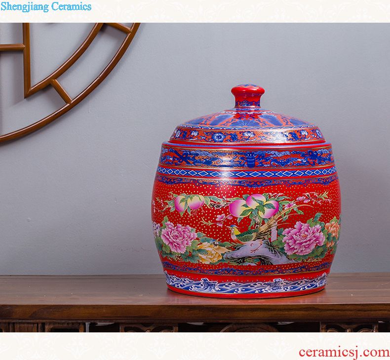 Jingdezhen ceramics with cover barrel ricer box tea oil cylinder jars at the end of the cylinder tank receives 50 kg 100 jins 30 kg