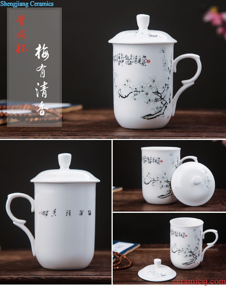 Ceramic mug cup with cover meeting office hotel 10 sets jingdezhen domestic cups cups not purple