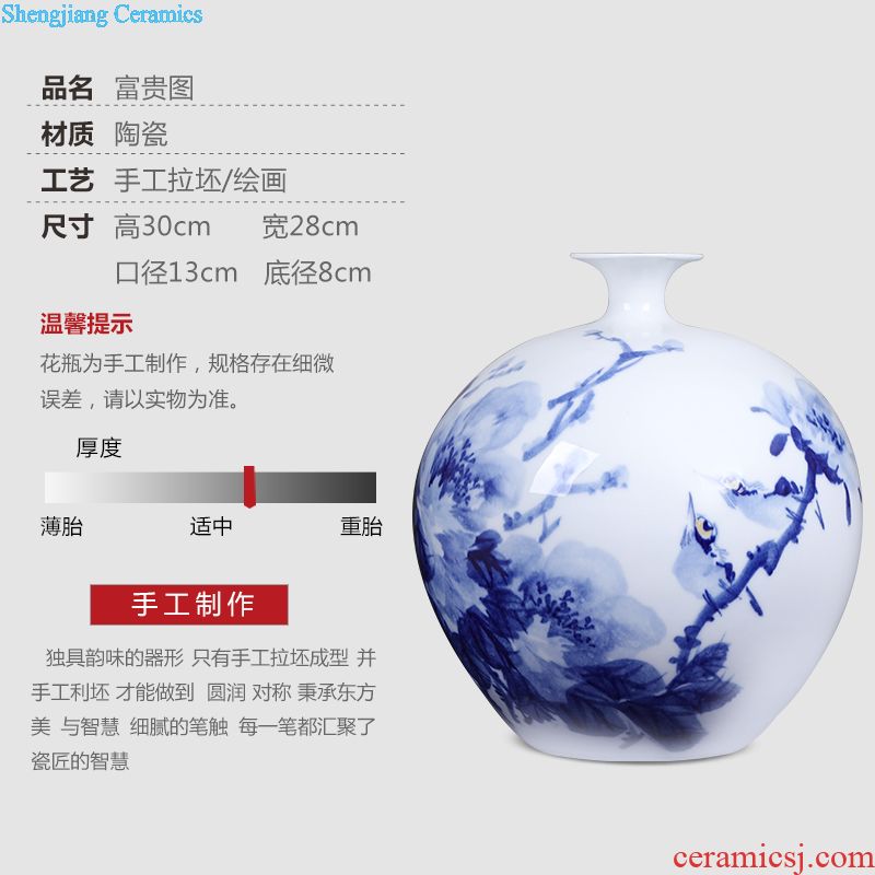 Jingdezhen ceramics vase furnishing articles hand-painted blooming flowers white gourd bottle of Chinese style living room TV cabinet ornament