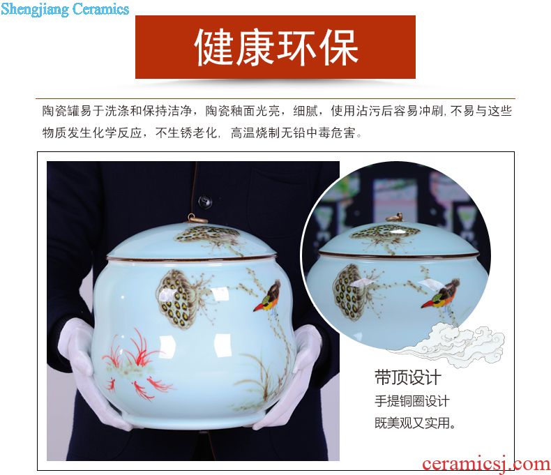 Jingdezhen ceramic hand-painted caddy large puer tea pot box general household handmade quality restoring ancient ways