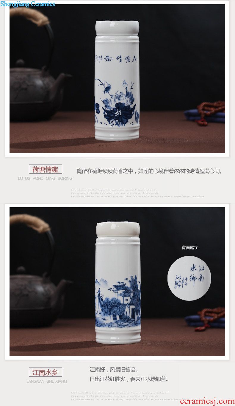 On-board portable vacuum cup with a cup of literary men's and women's cup jingdezhen double ceramic gifts cups