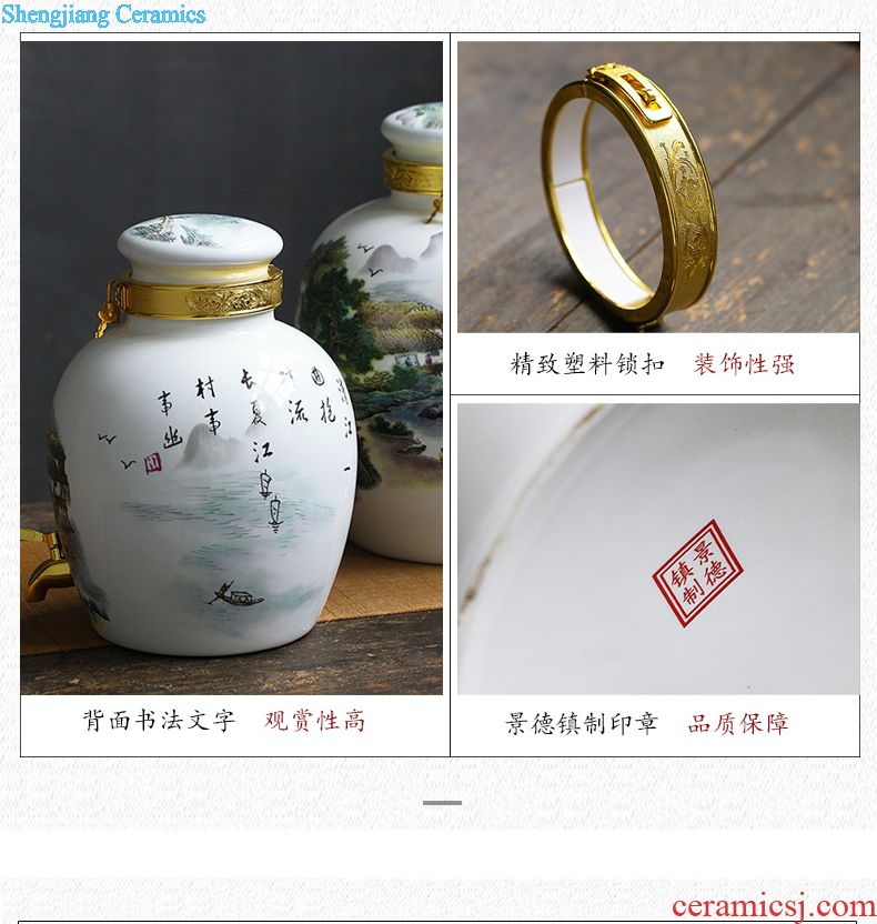 Hand-painted jingdezhen ceramic barrel ricer box 40 kg pack household moistureproof tea urn cylinder oil tank of water meters storage jar with cover