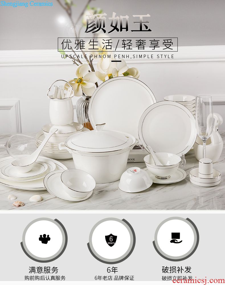 Jingdezhen 56 skull bowls plates suit bone porcelain ceramics tableware suit household of Chinese style wedding dishes